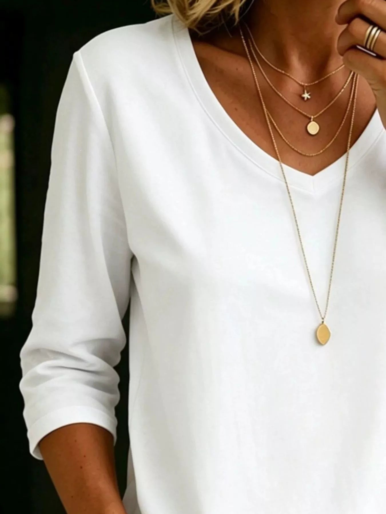 Full Size V-Neck 3/4 Sleeve T-Shirt Plus Size Secondary image