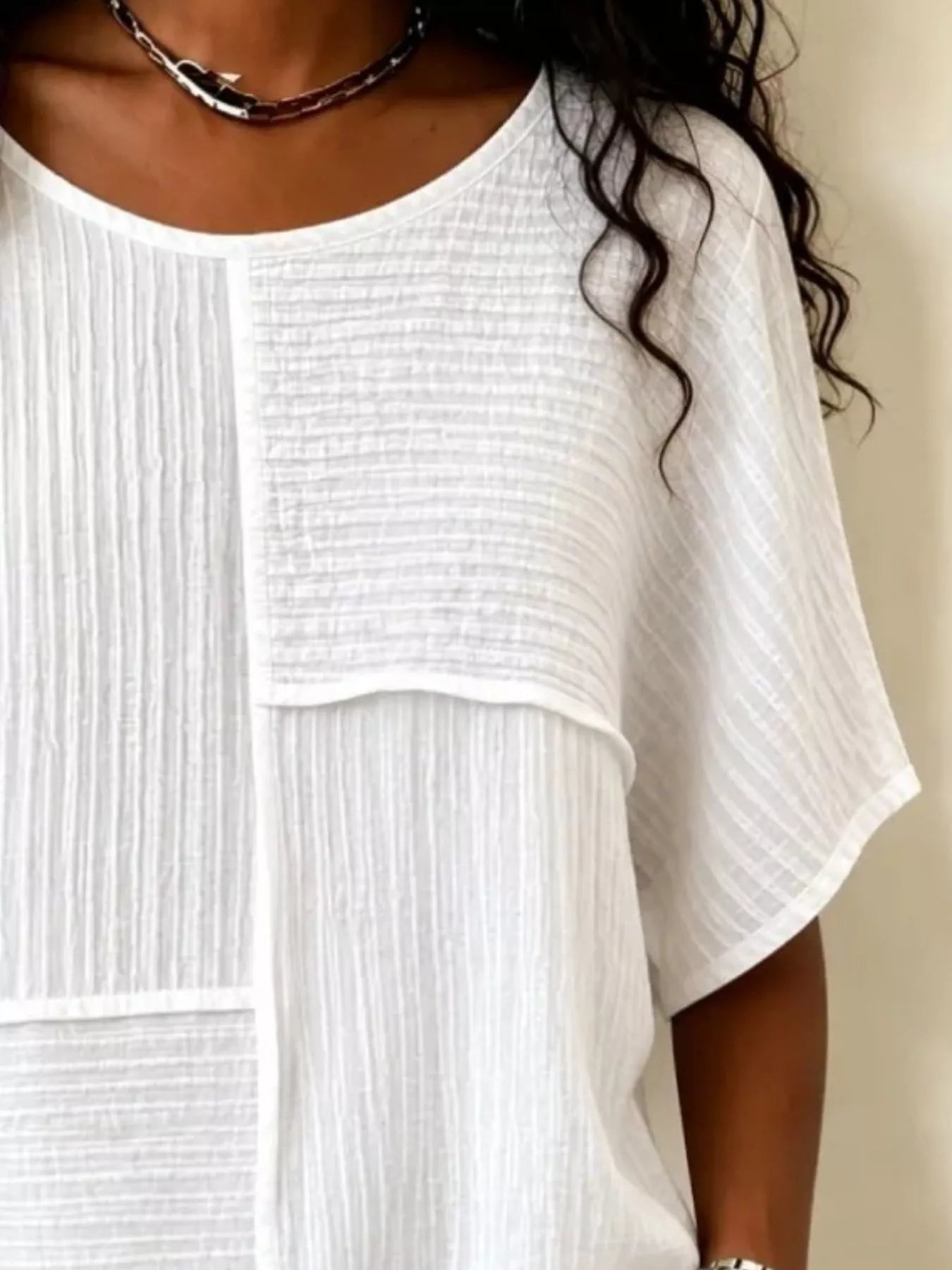 Full Size Texture Round Neck Half Sleeve Blouse Plus Size Secondary image