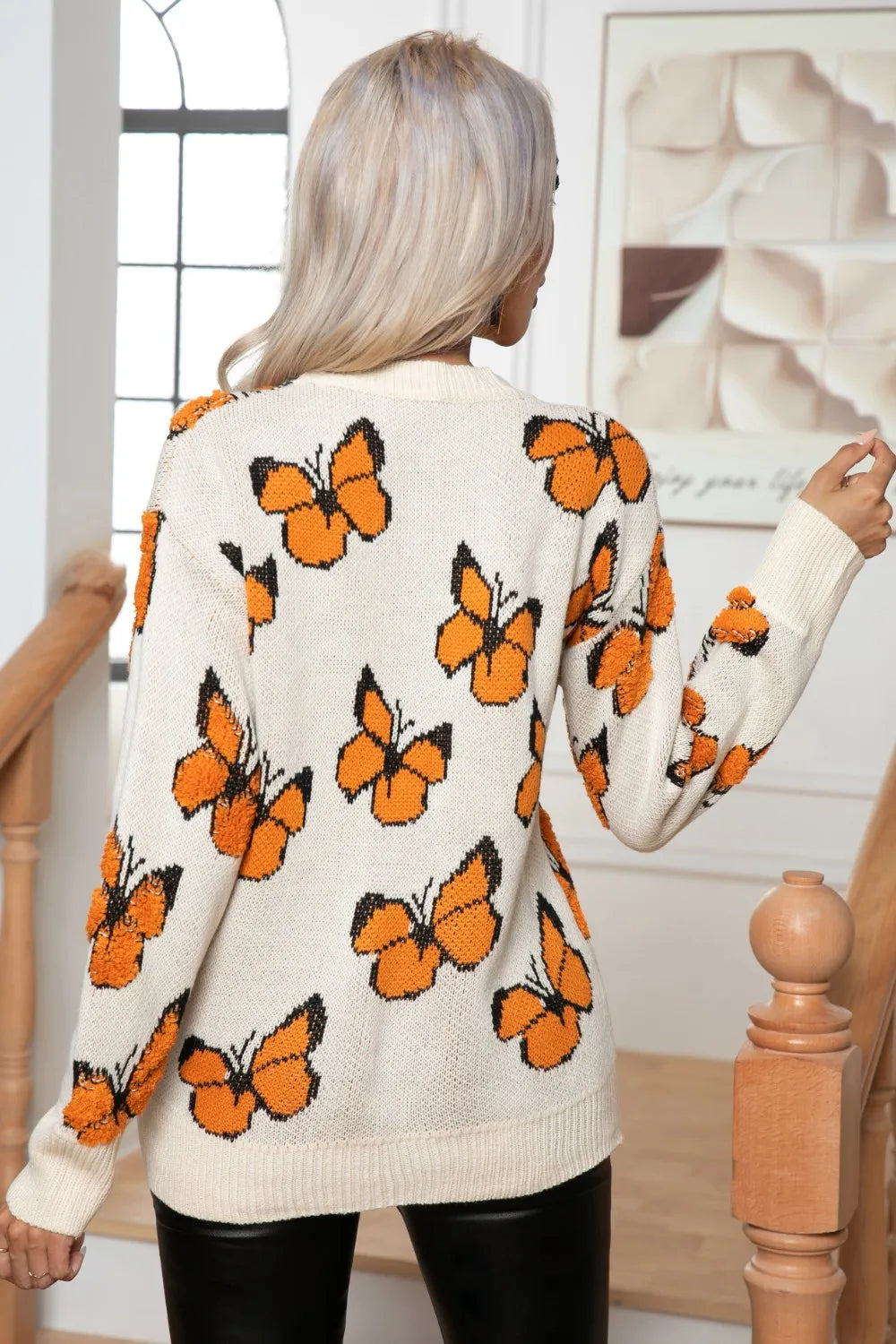 Butterfly Round Neck Long Sleeve Sweater Secondary image