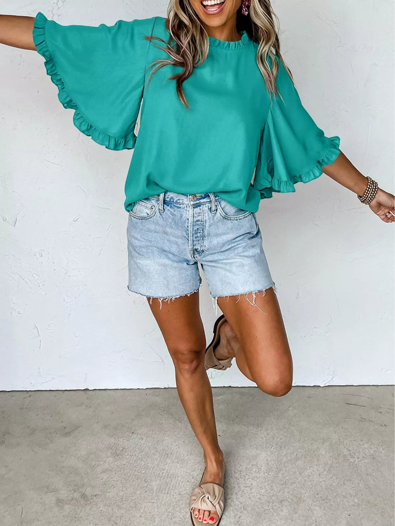 Ruffle Trim Half Sleeve Blouse Secondary image