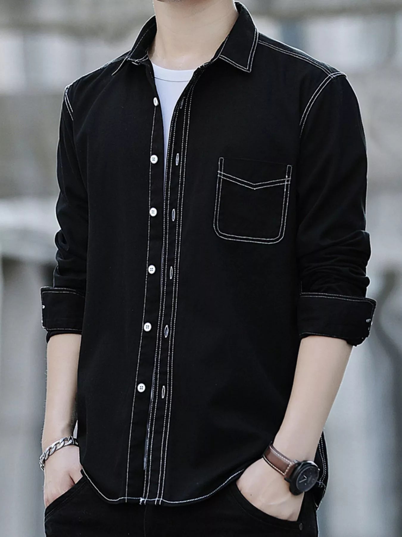 Men's Full Size Button Up Long Sleeve Shirt Plus Size Secondary image