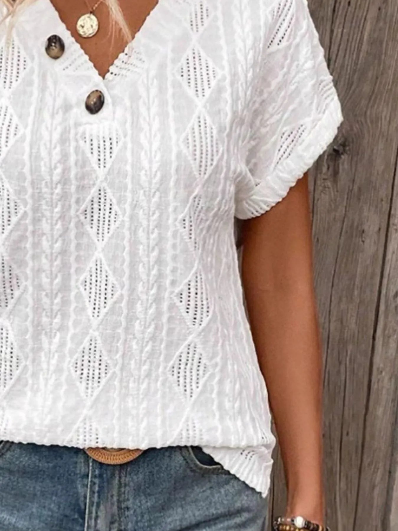 Textured V-Neck Short Sleeve Top Secondary image