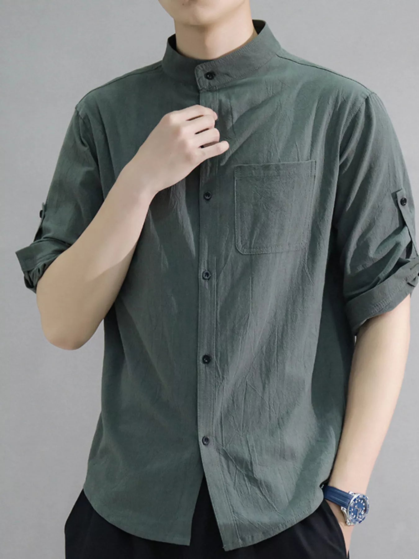 Men's Plus Size Button Up Roll-Up Sleeve Shirt Secondary image