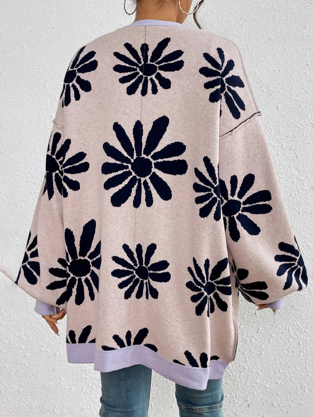Contrast Dropped Shoulder Long Sleeve Cardigan Secondary image