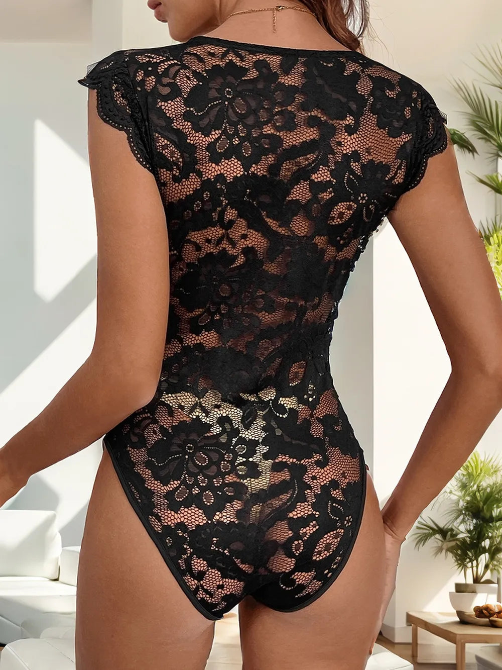 Perfee V-Neck Lace Bodysuit Secondary image