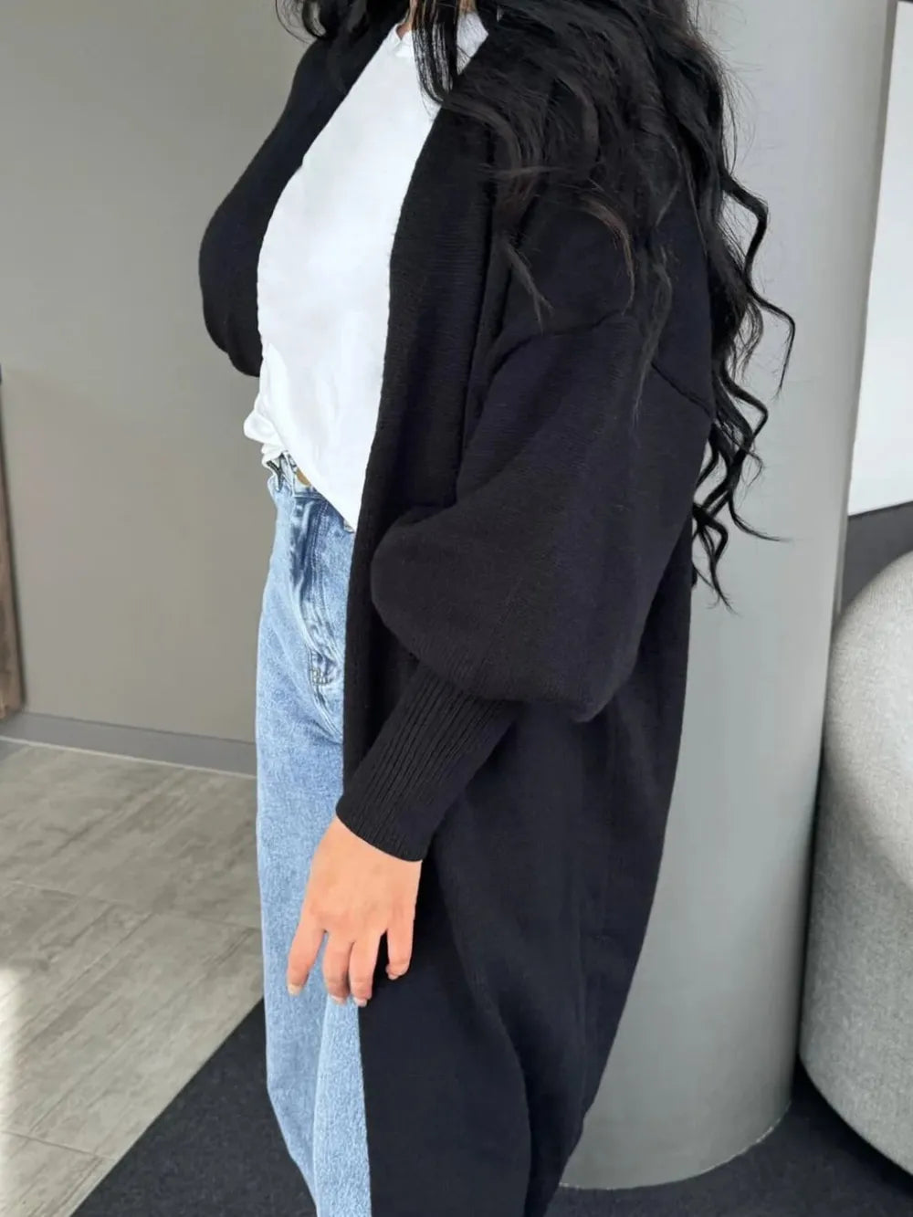 Perfee Open Front Dropped Shoulder Cardigan Secondary image