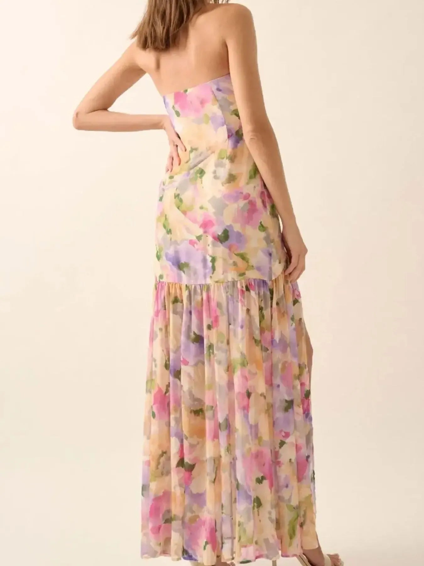 Strapless Floral Maxi Dress with Side Slit Secondary image