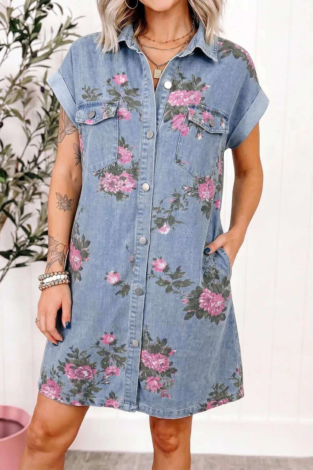 Floral Print Denim Shirt Dress Secondary image