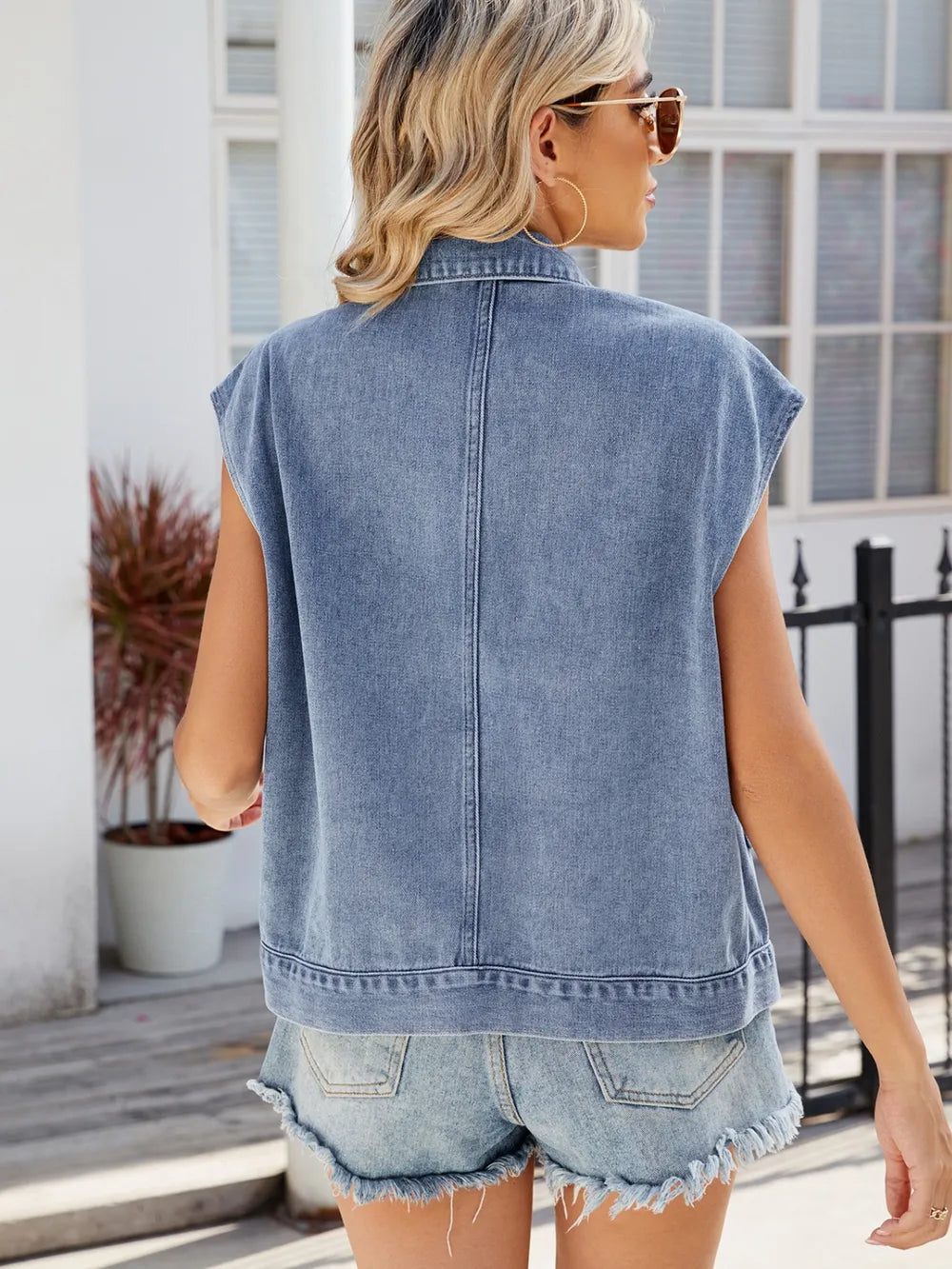 Pocketed Button Up Sleeveless Denim Jacket Secondary image
