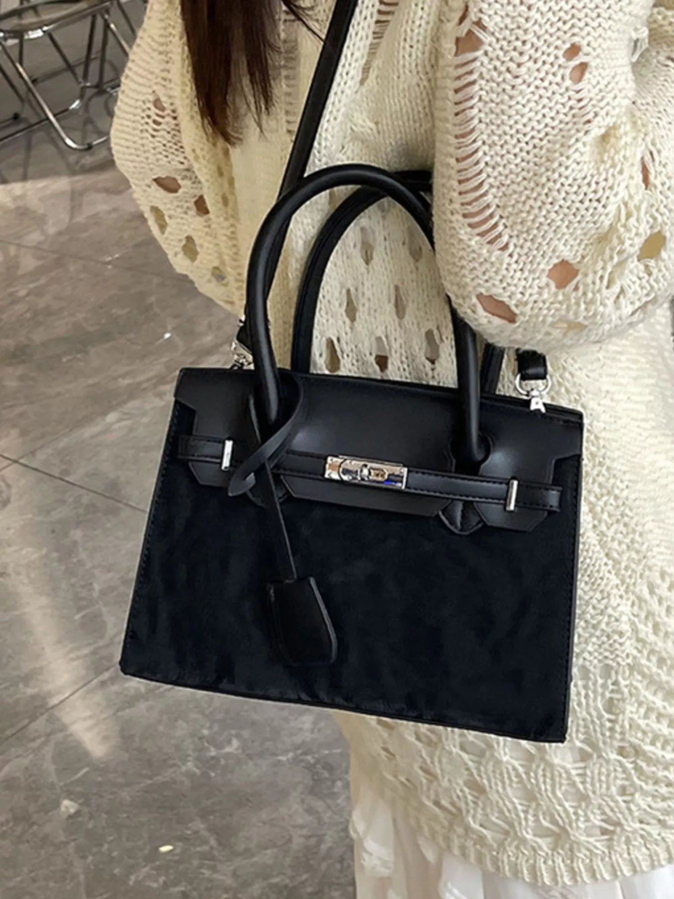 Textured Leather Top-Handle Handbag Secondary image
