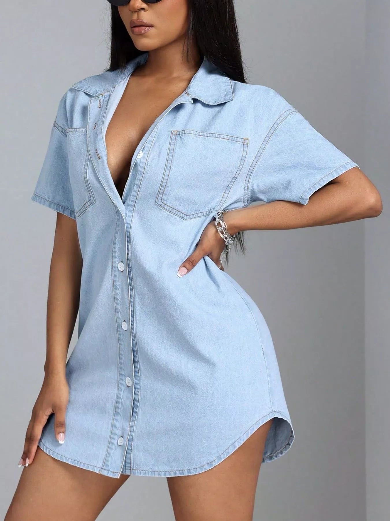 Button-Down Short Sleeve Denim Dress Secondary image