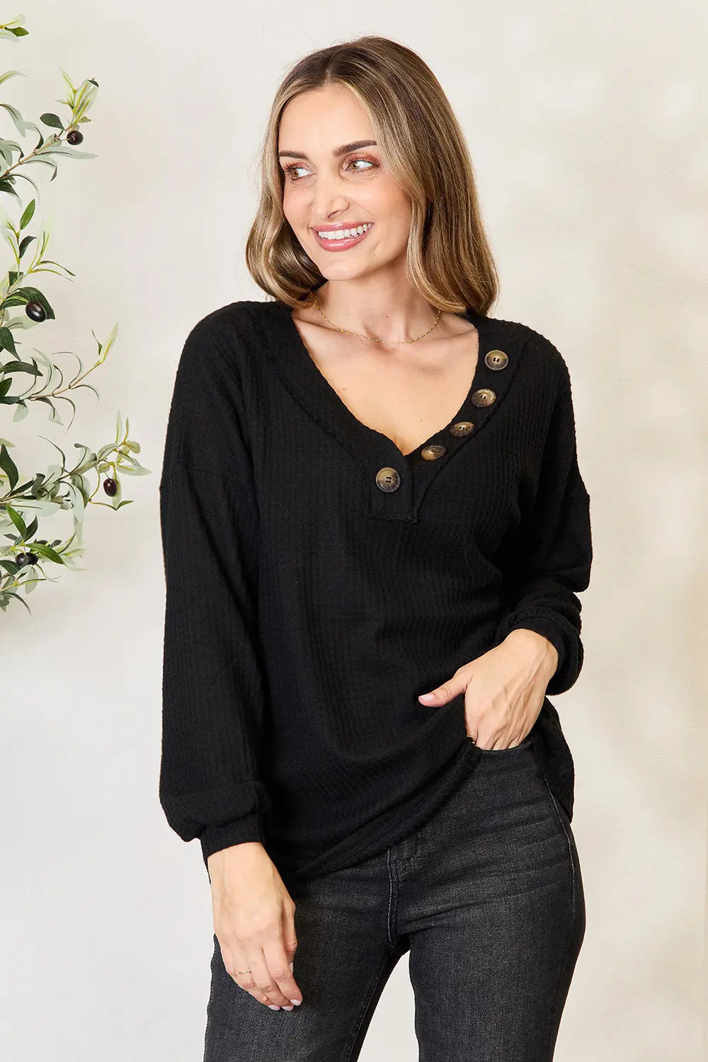 Zenana Buttoned Long Sleeve Blouse Secondary image