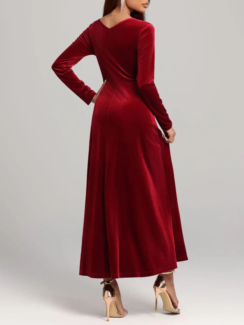 Square Neck Long Sleeve Velvet Dress Secondary image