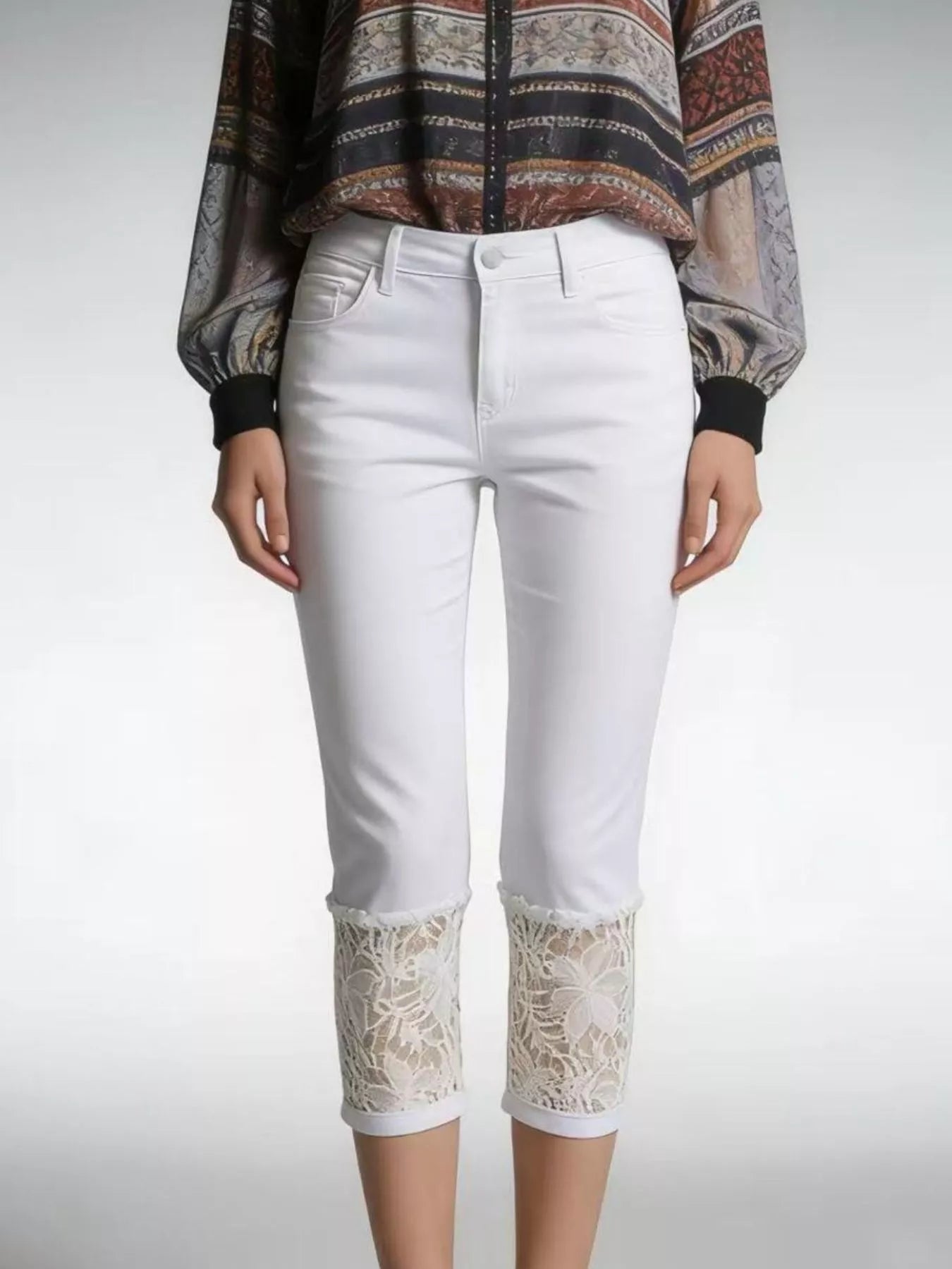 Full Size Lace Trimmed Capri Jeans Plus Size Secondary image
