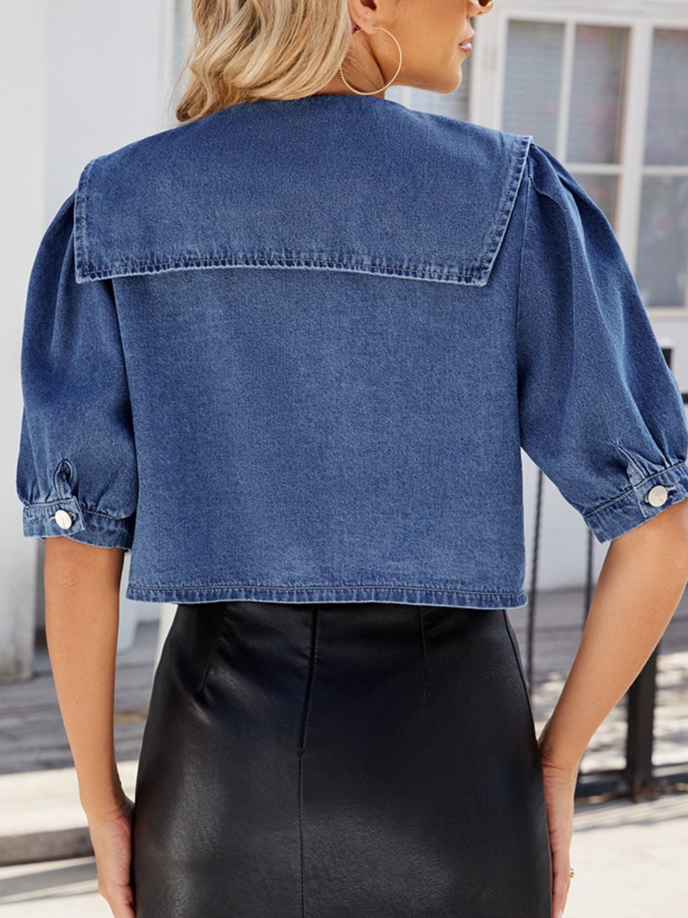 Button Up Puff Sleeve Denim Top Secondary image