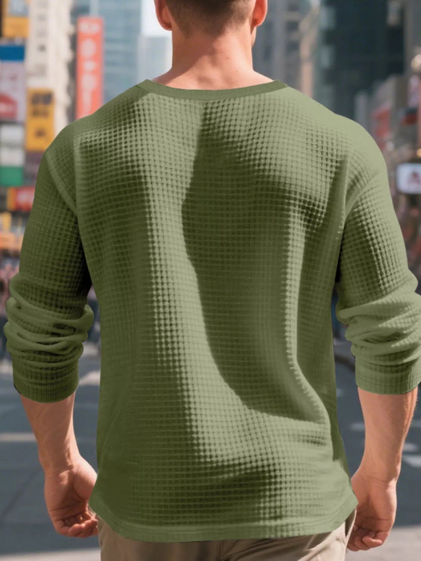 Men's Plus Size Casual Waffle Knit Henley T-Shirt Secondary image