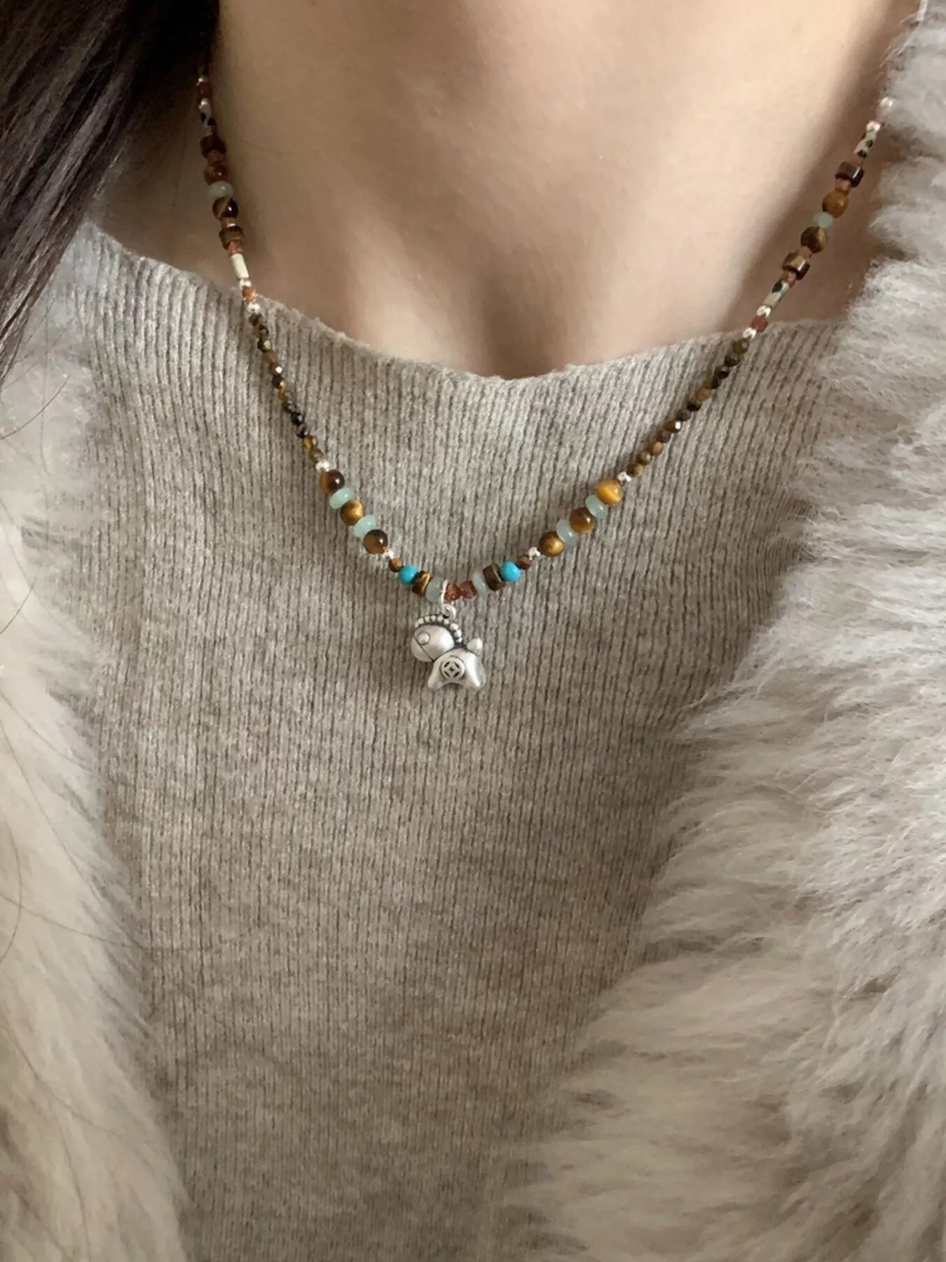 Beaded Horse Pendant Necklace Secondary image