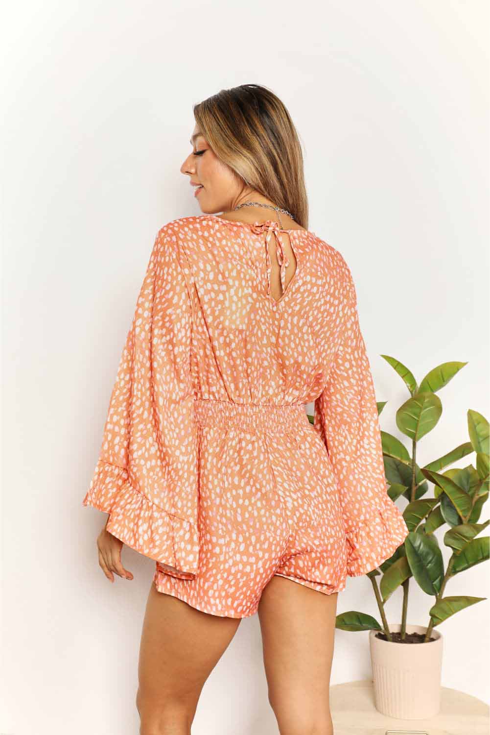 Double Take Printed Flare Sleeve Surplice Romper Secondary image