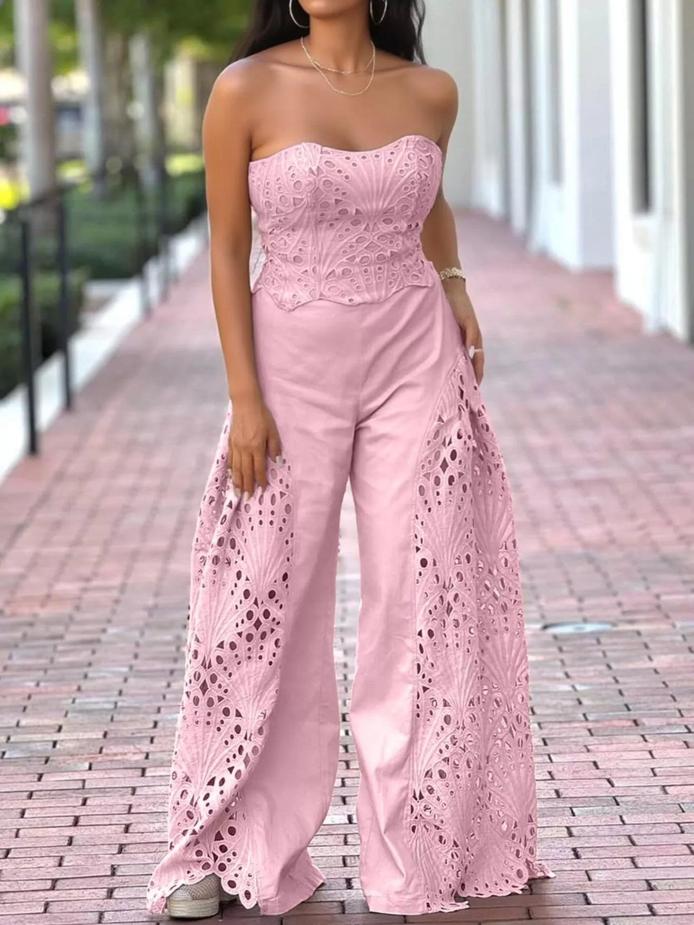 Hollow-Out Tube Top and Pants Two-Piece Set Secondary image