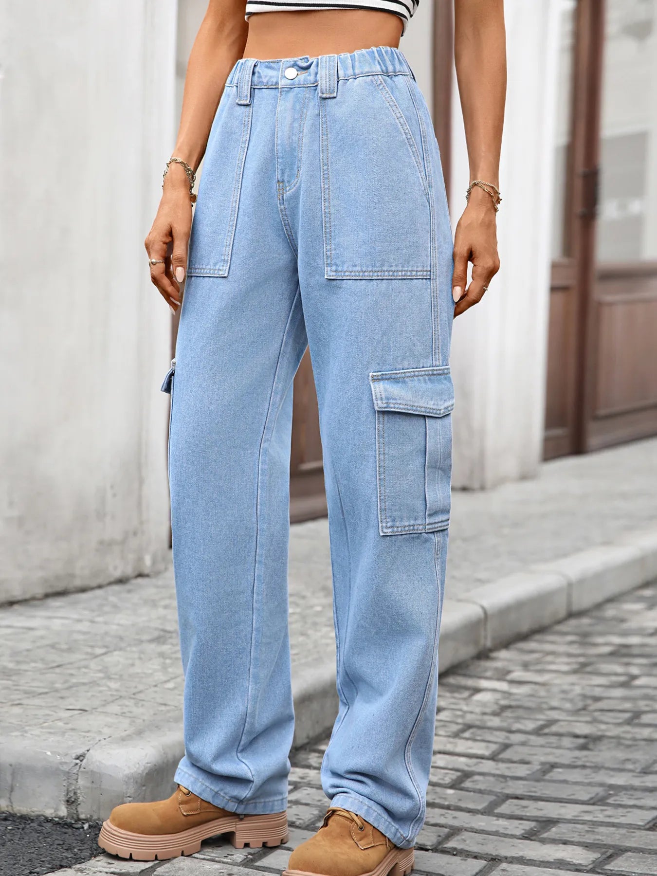 High-Waisted Cargo Jeans Secondary image