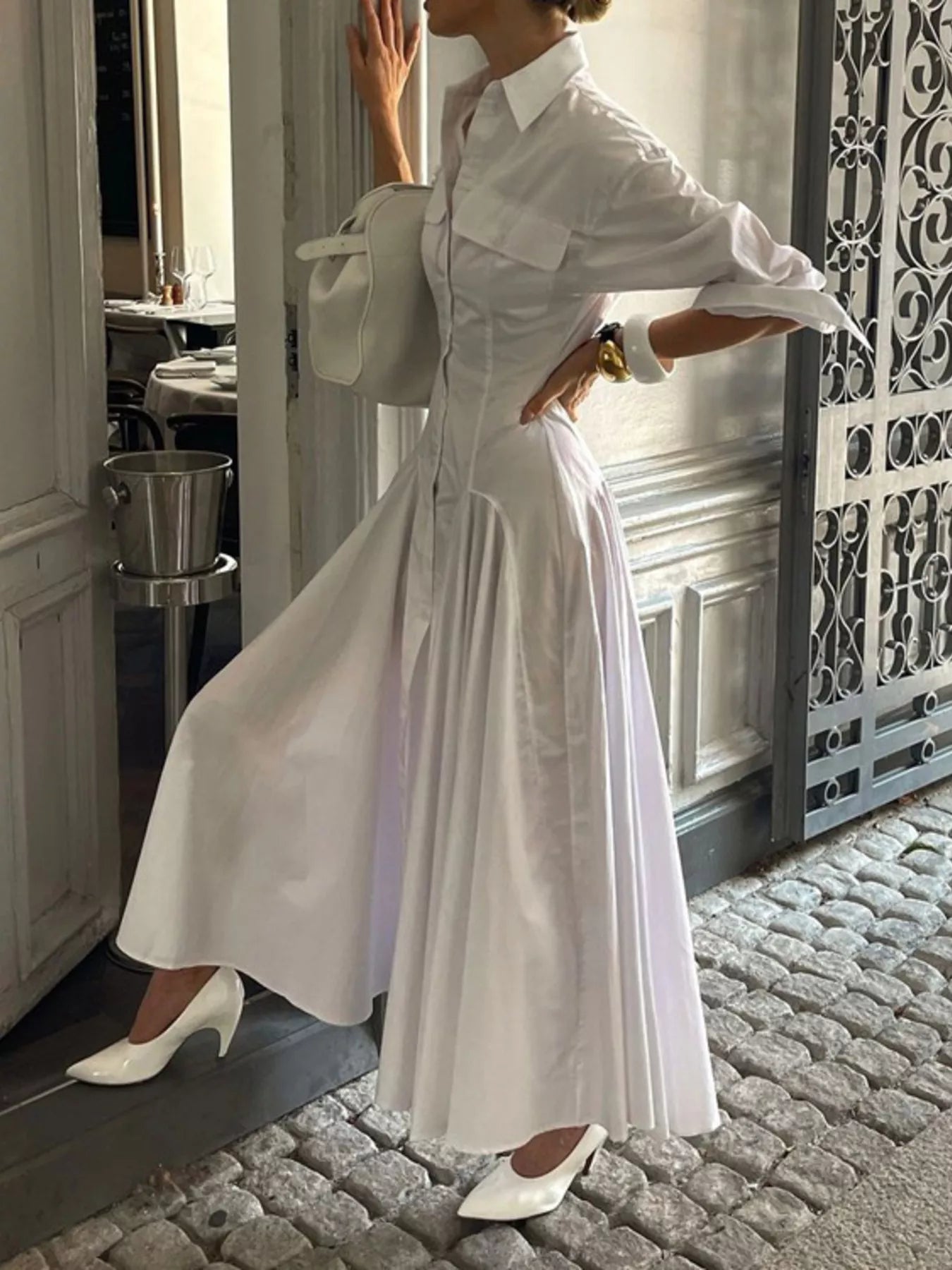 Button Front Long Sleeve Maxi Shirt Dress Secondary image