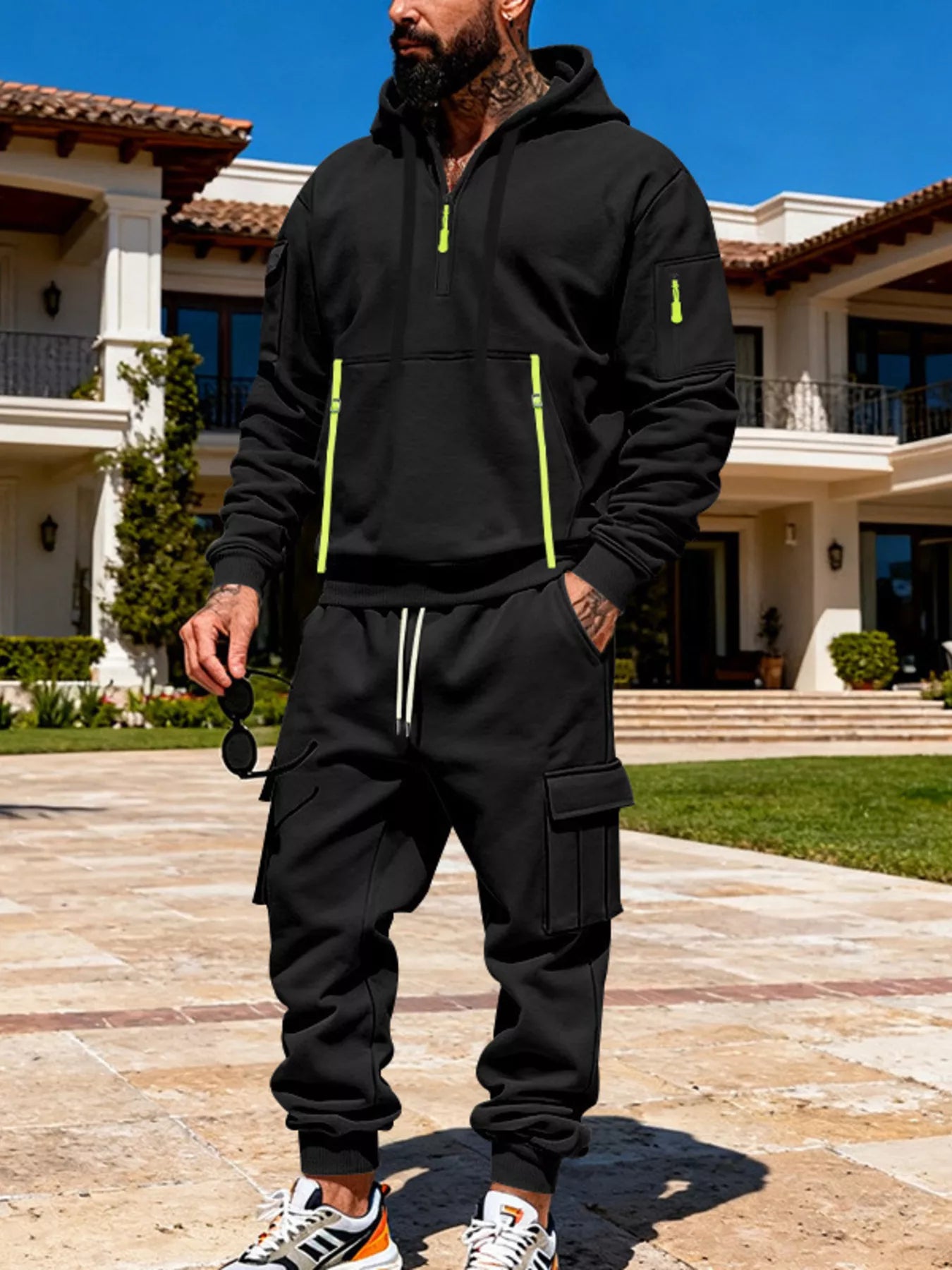 Men's Full Size Half Zip Hoodie and Cargo Pants Set Plus Size Secondary image