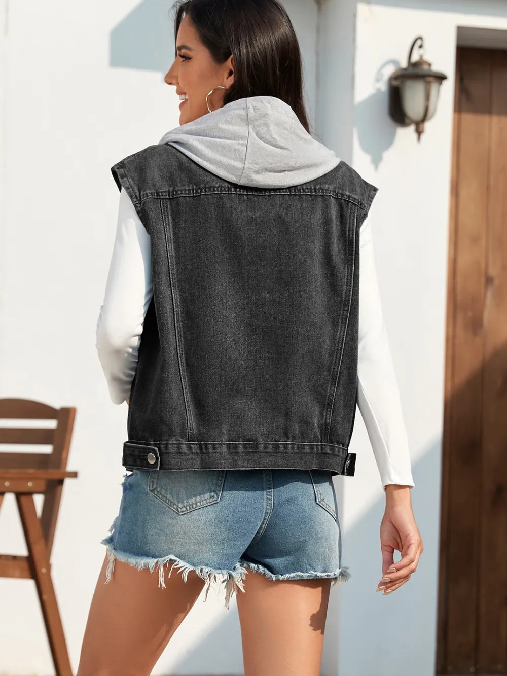 Pocketed Button Up Hooded Denim Jacket Secondary image