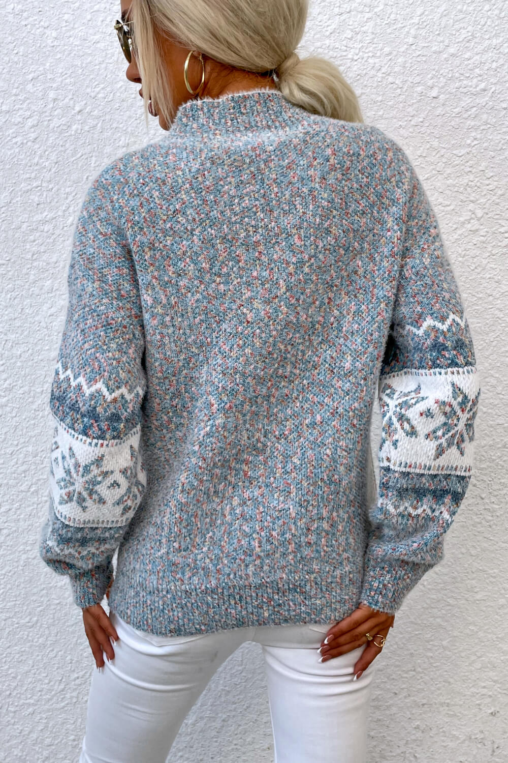 Snowflake Pattern Mock Neck Sweater Secondary image