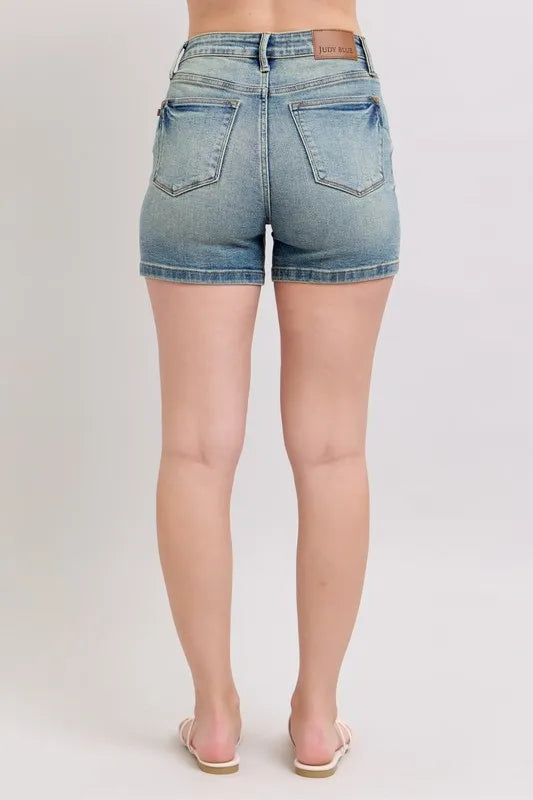 Judy Blue Full Size V-Front Vintage Wash Shorts Plus Size Secondary image