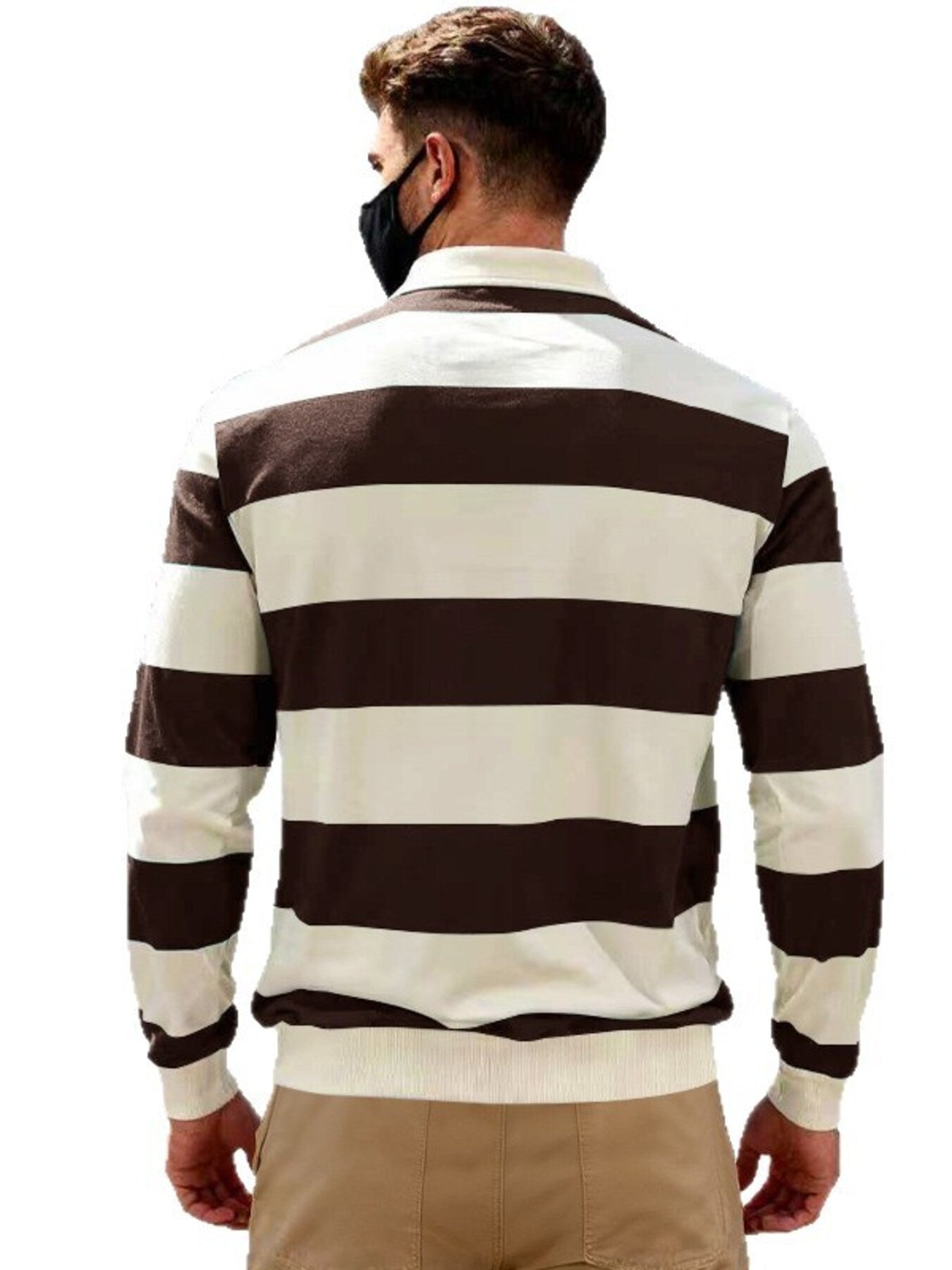 Men's Full Size Classic Striped Long-Sleeve Polo Plus Size Secondary image