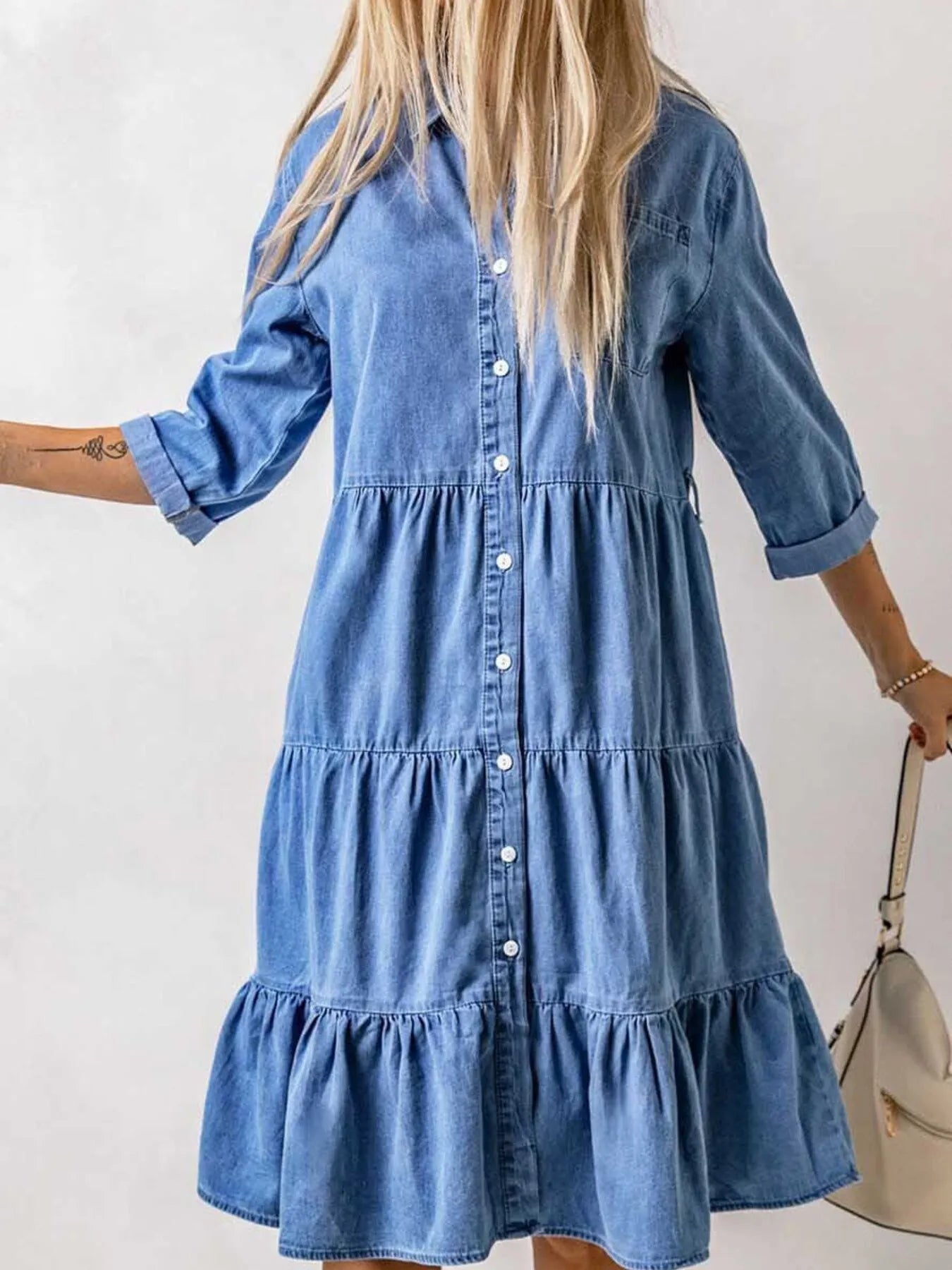 Full Size Ruffled Hem Button Up Denim Midi Dress Plus Size Secondary image