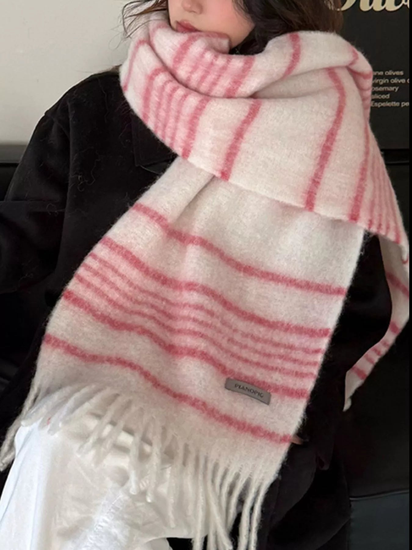 Cozy Striped Fringe Hem Scarf Secondary image