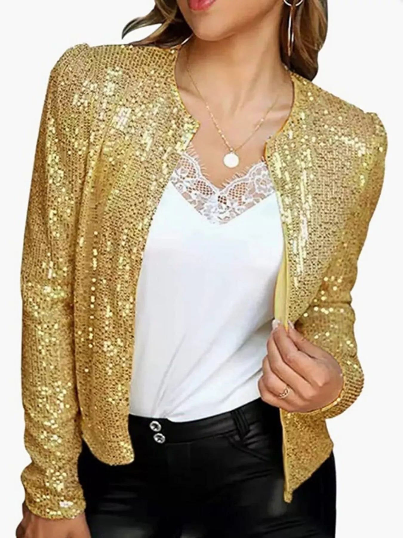 Full Size Sequin Long Sleeve Jacket Plus Size Secondary image