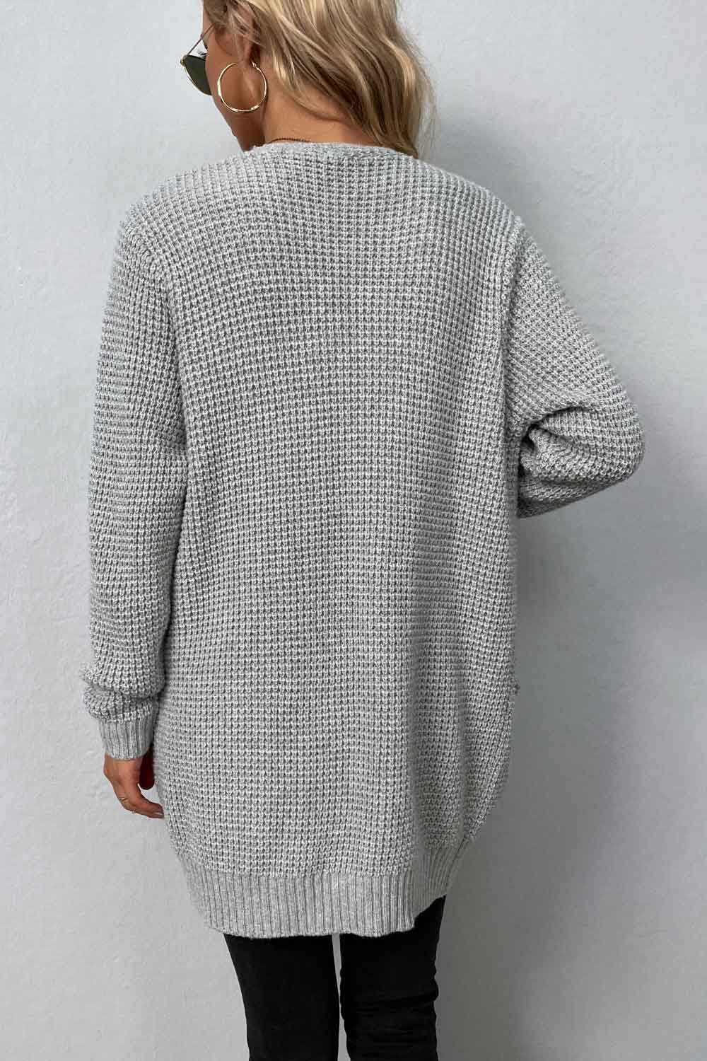 Rib-Knit Open Front Pocketed Cardigan Secondary image