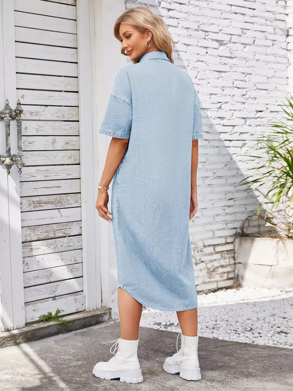 Button Up Dropped Shoulder Denim Dress Secondary image