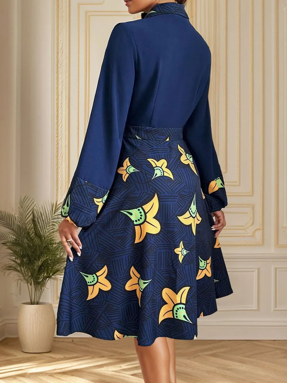 Perfee Printed Collared Neck Long Sleeve Dress Secondary image