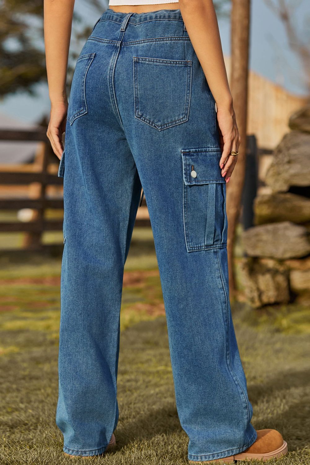 Loose Fit Drawstring Jeans with Pocket Secondary image