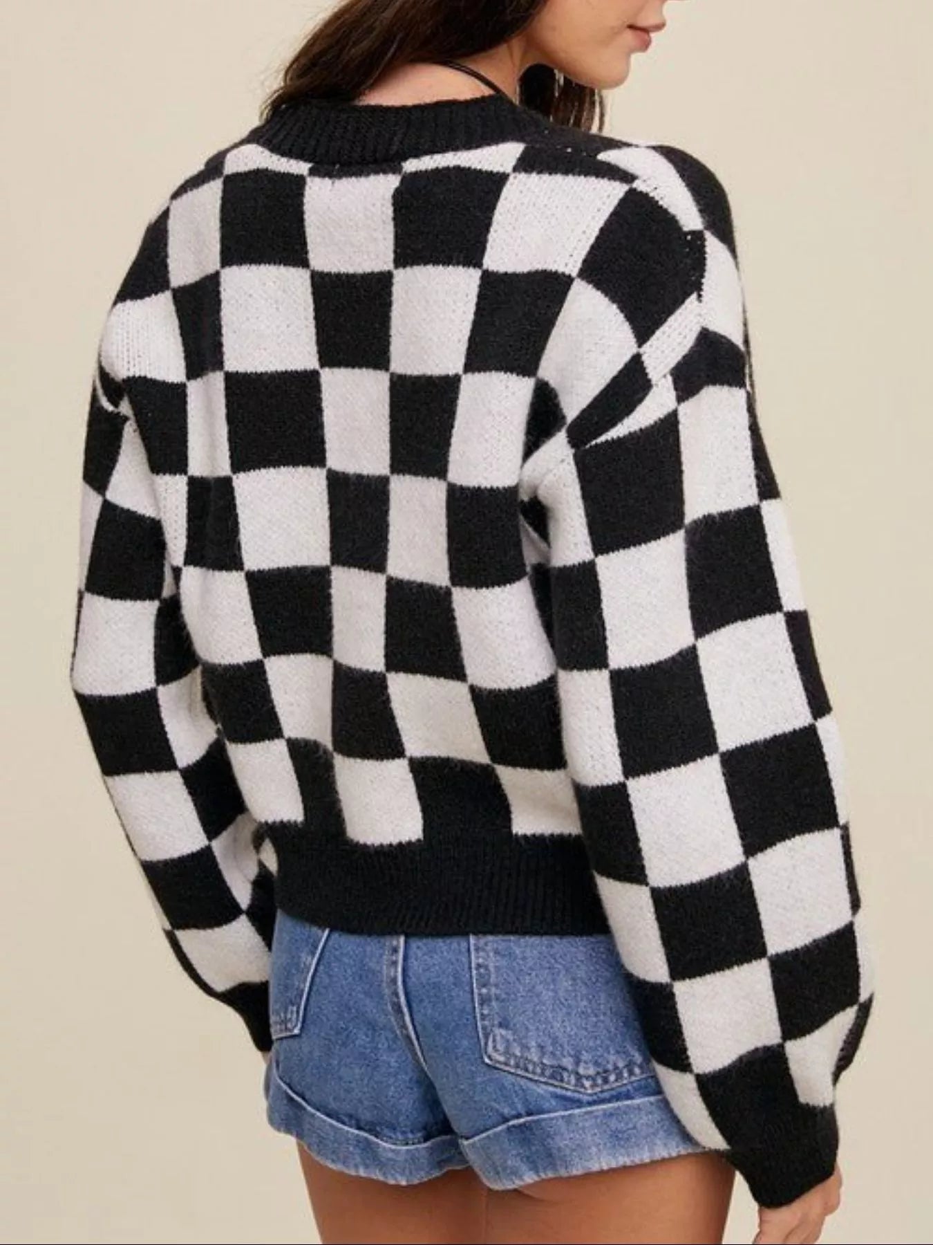 Checkerboard Pattern Button-Down Cardigan Secondary image
