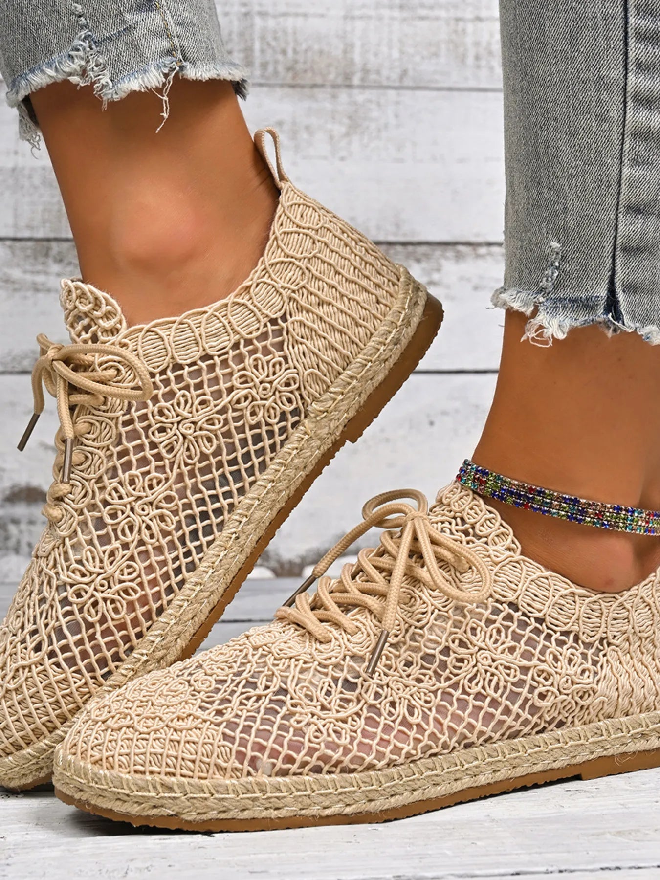 Breathable Woven Lace Up Sneakers Secondary image