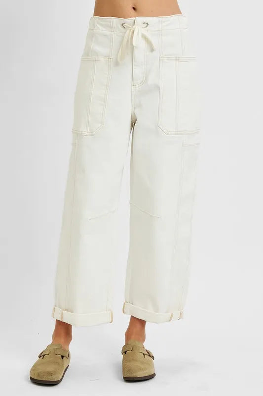RISEN Full Size High Rise Crop Wide Barrel Cargo Pocket Jeans Plus Size Secondary image