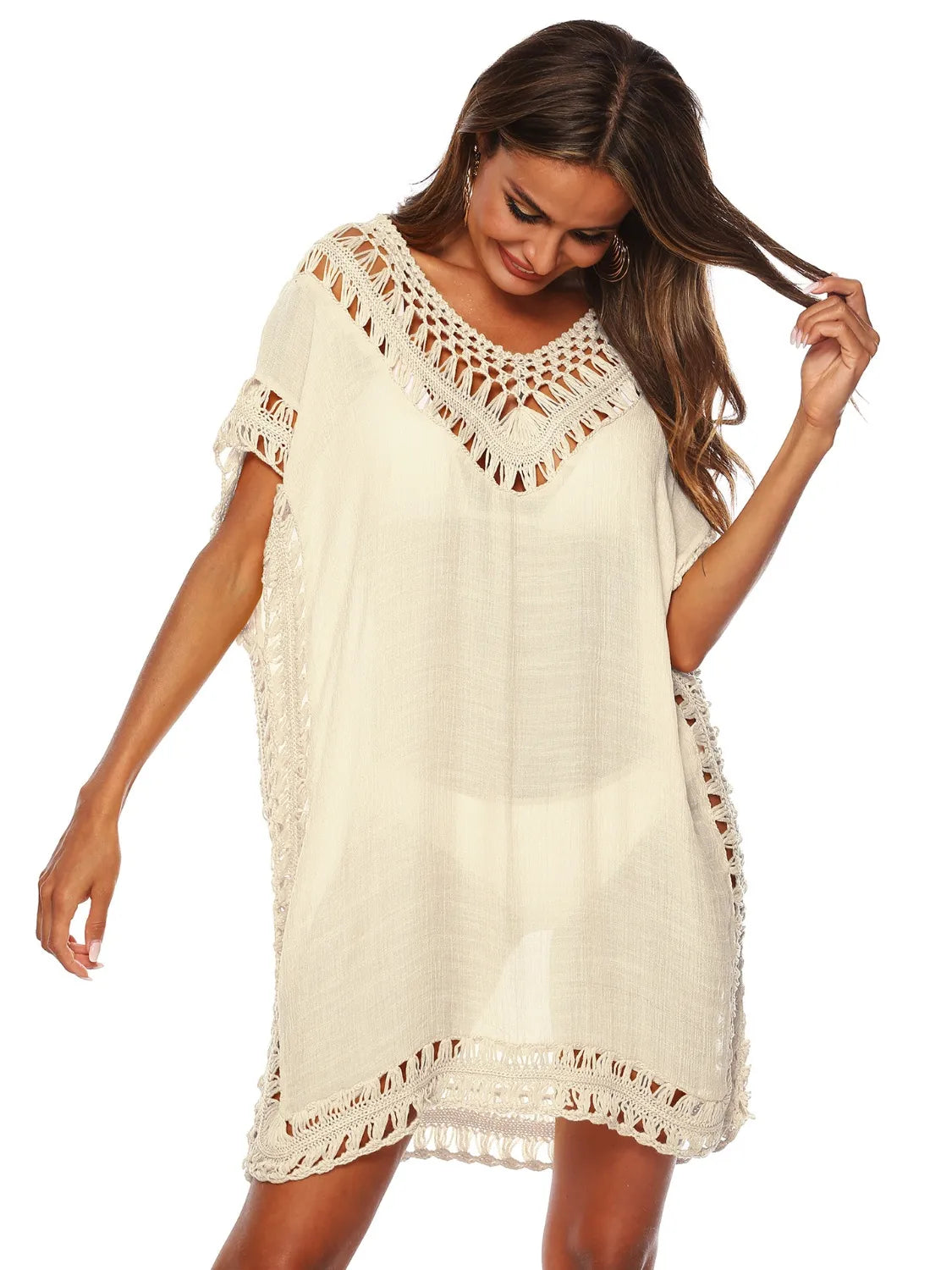 Bohemian Crochet Trim Beach Cover Up Dress Secondary image