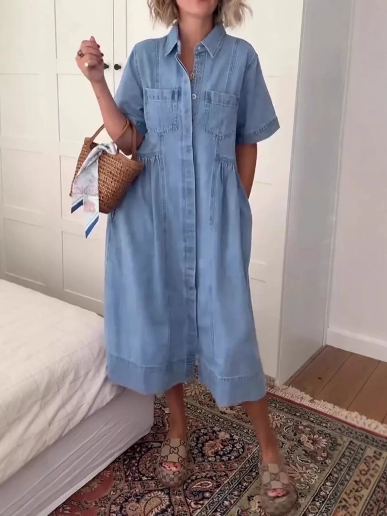 Full Size Button Front Denim Midi Dress Plus Size Secondary image