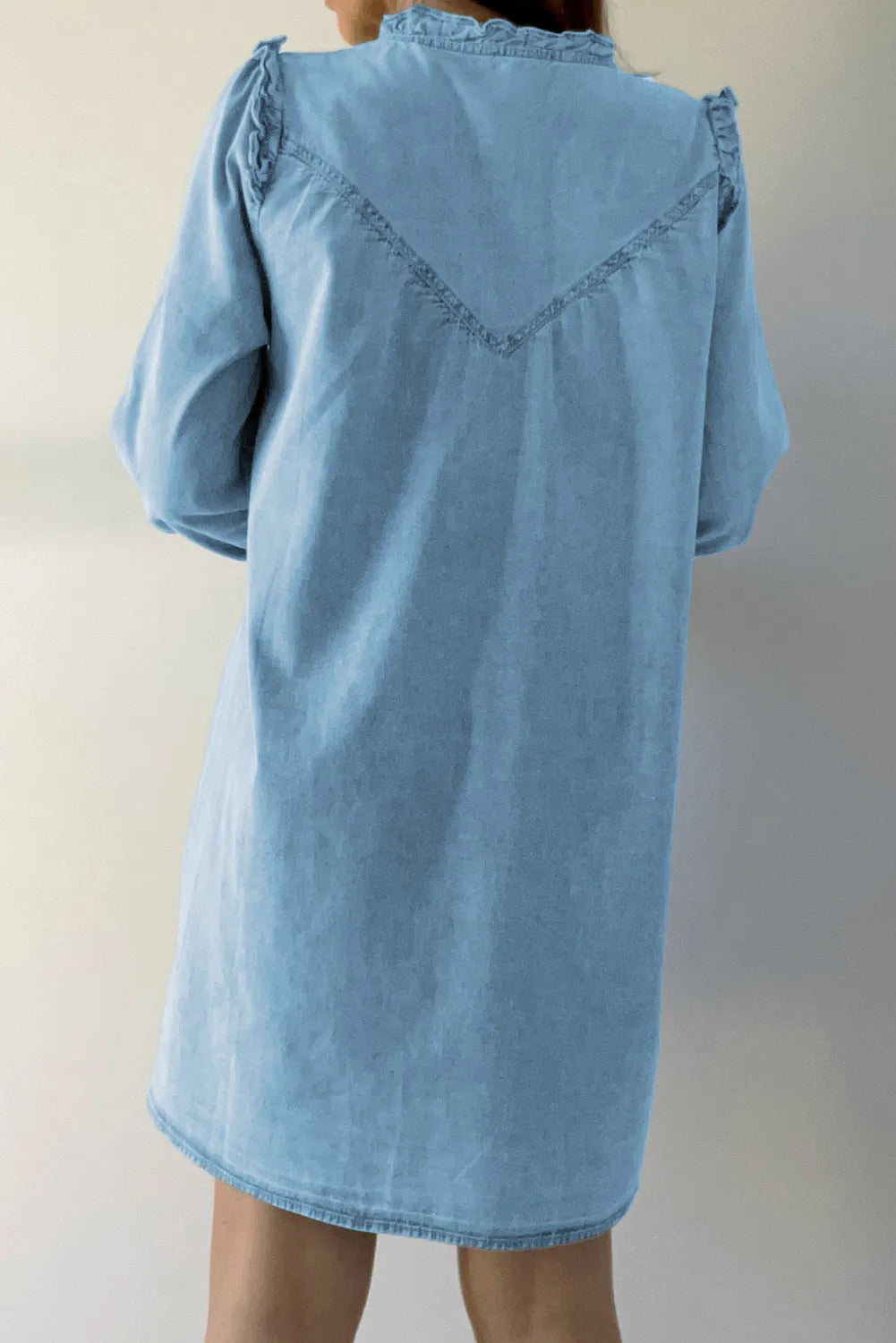 Button Up Notched Long Sleeve Denim Dress Secondary image