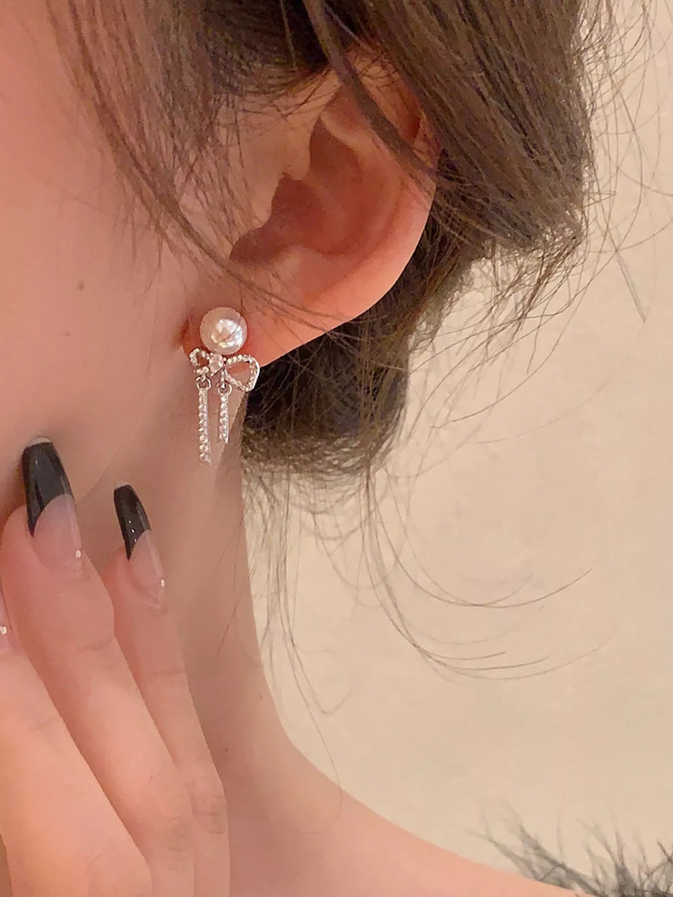 Pearl Bowknot Drop Earrings Secondary image