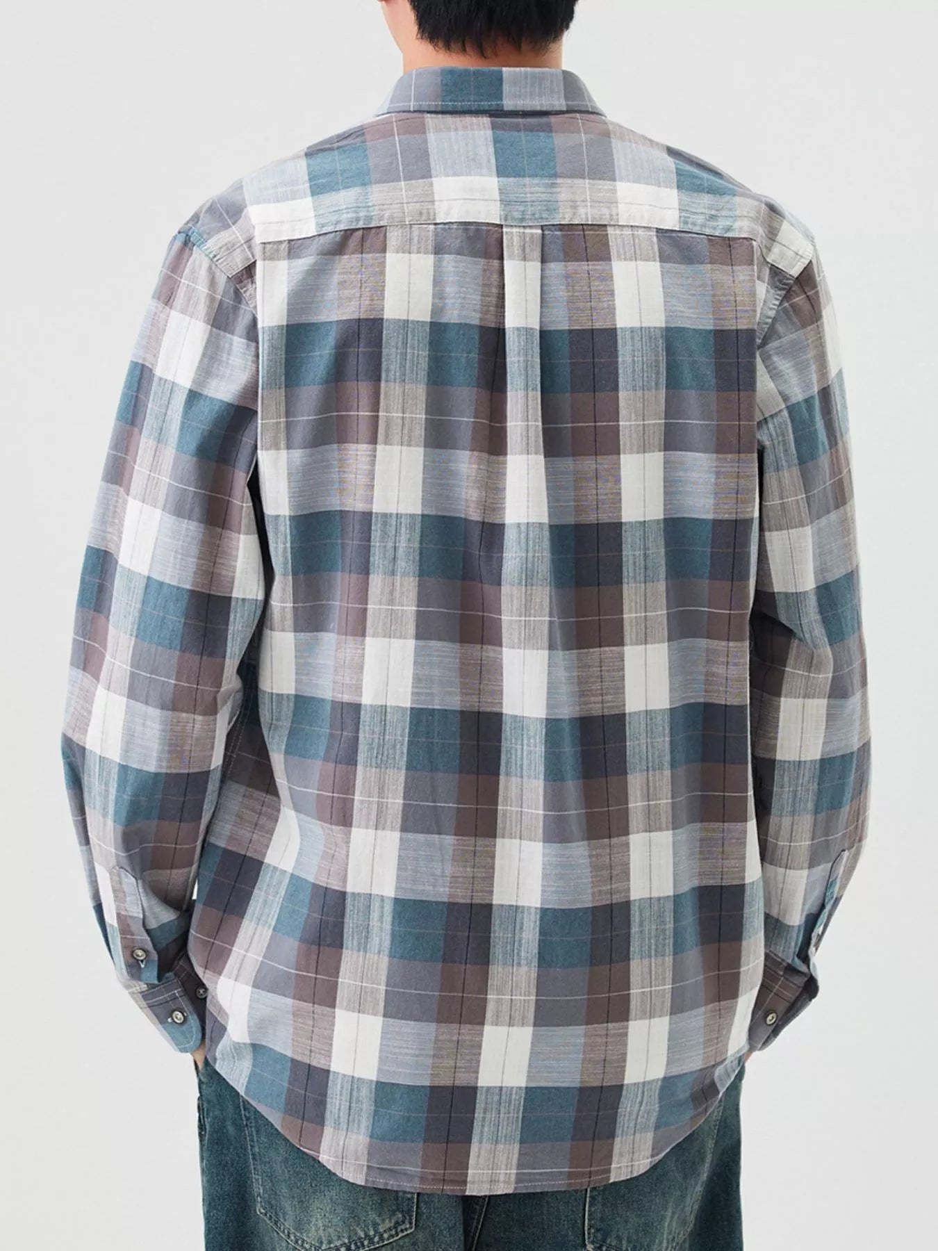 Men's Full Size Casual Plaid Long Sleeve Shirt Plus Size Secondary image