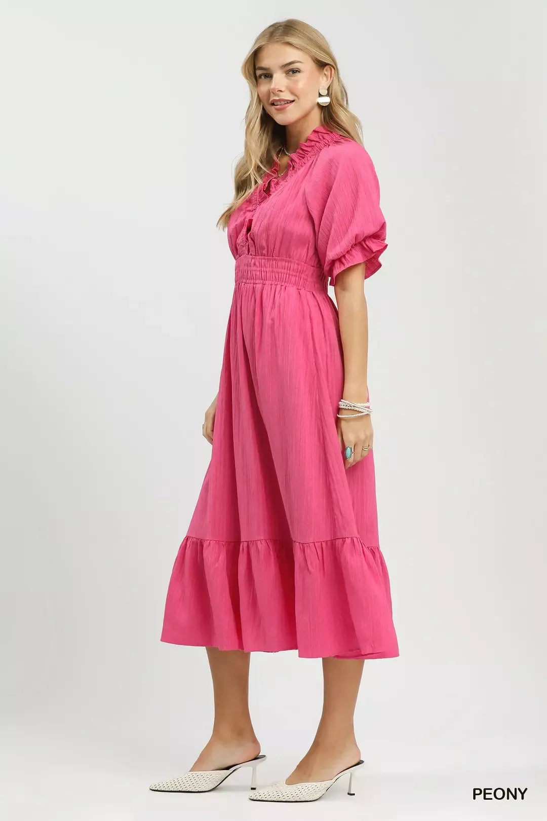 Umgee Ruffle V-Neck Midi Dress Secondary image
