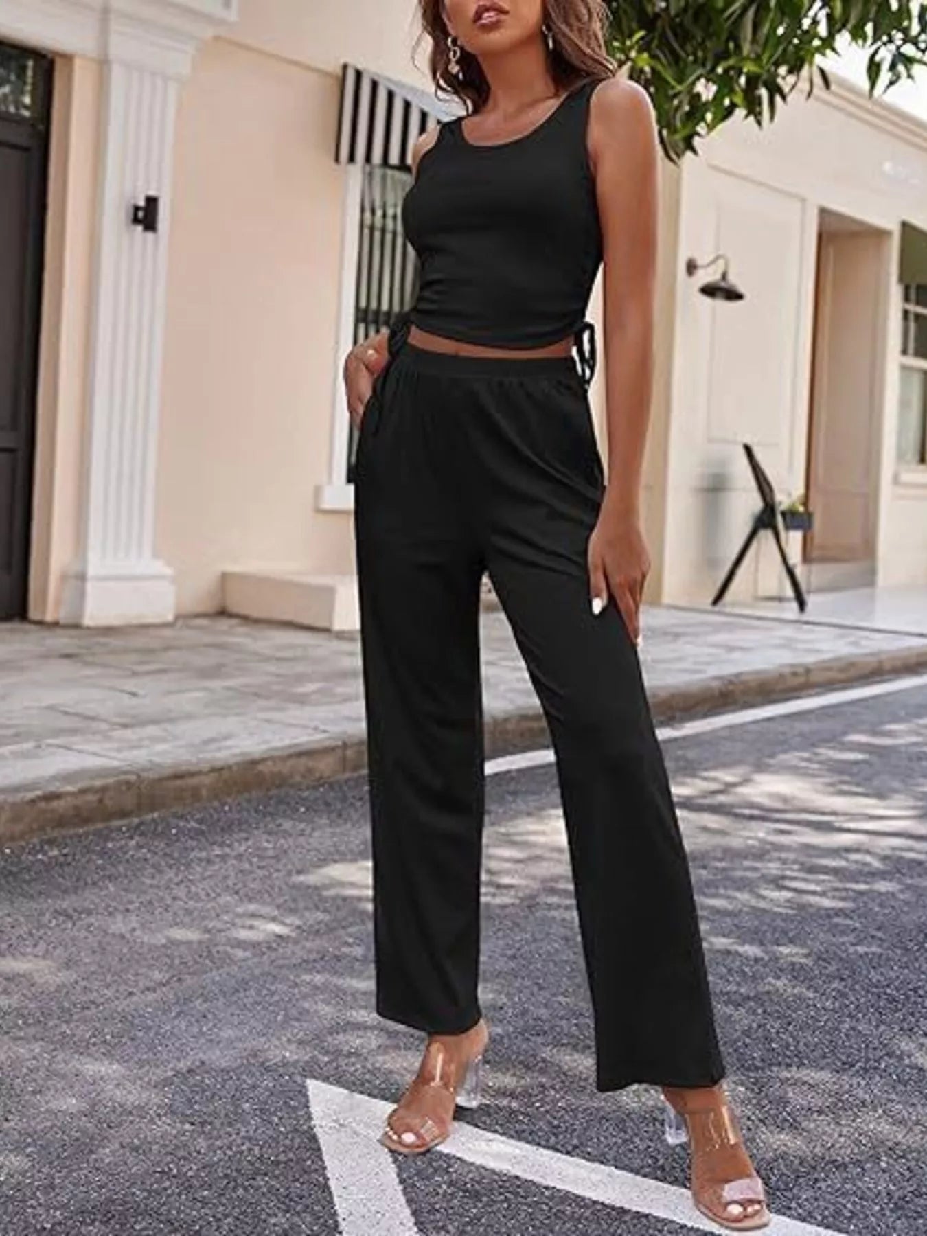 Round Neck Tank & Cardigan & Pants Set Secondary image