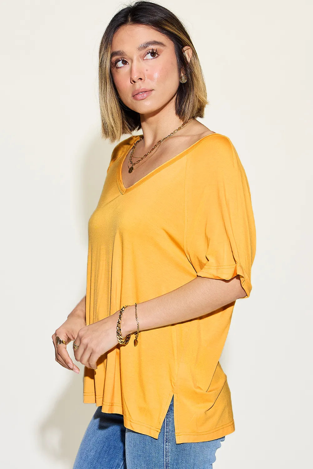 Basic Bae Full Size Bamboo Slit V-Neck Short Sleeve T-Shirt Secondary image