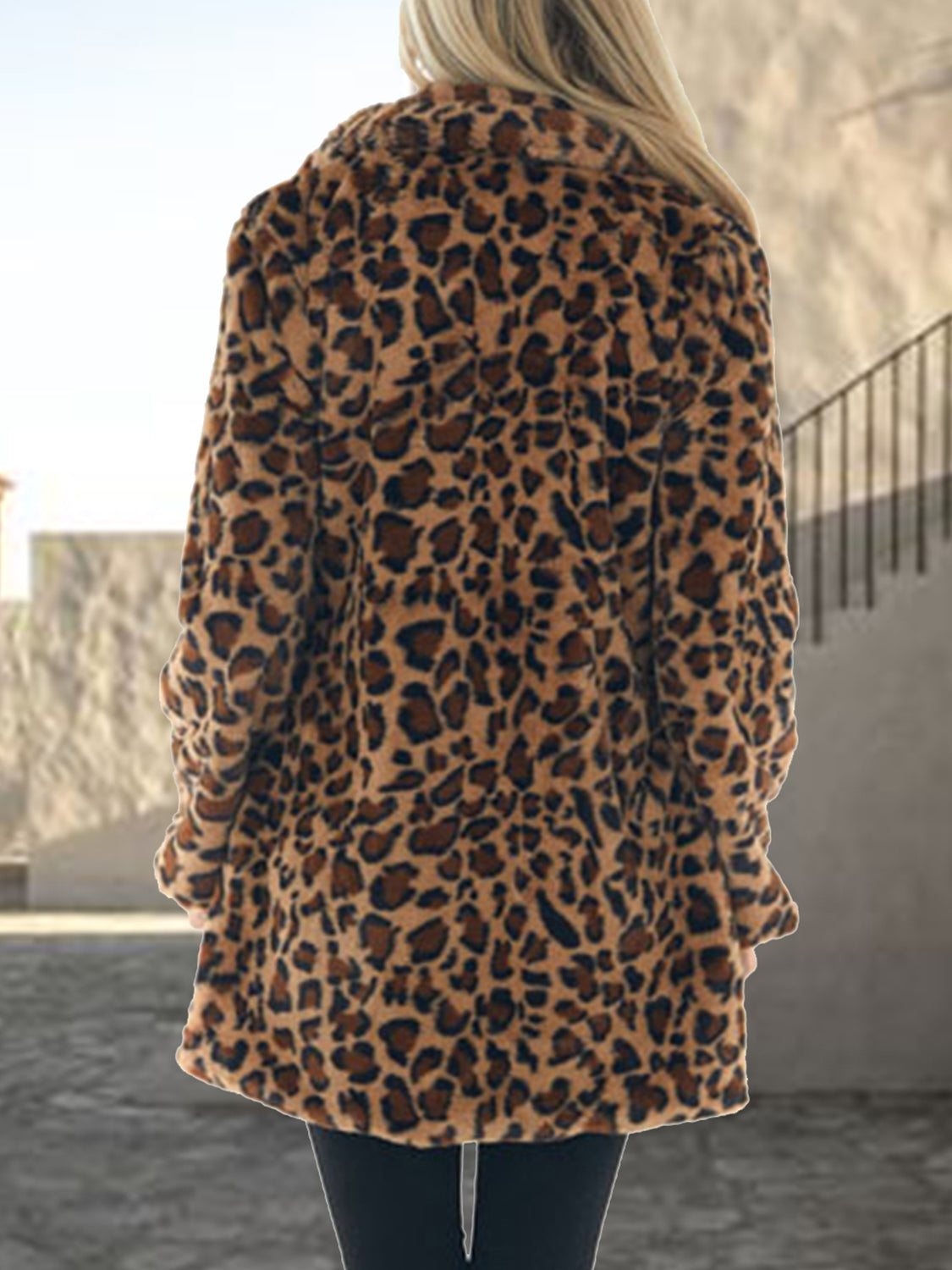 Leopard Collared Neck Coat with Pockets Secondary image