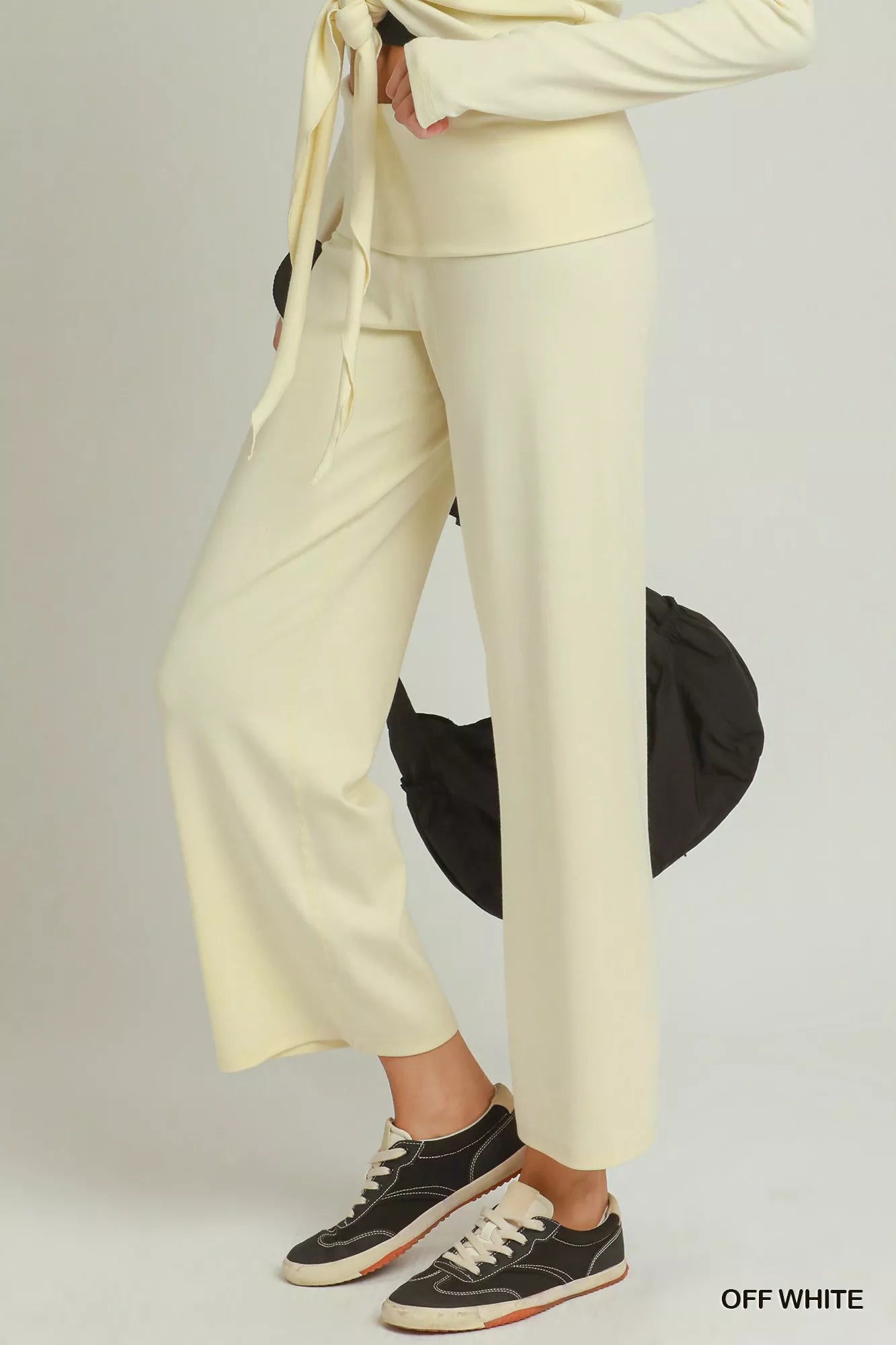 Umgee Cotton Viscose Folded Waistband Straight Leg Pants Secondary image